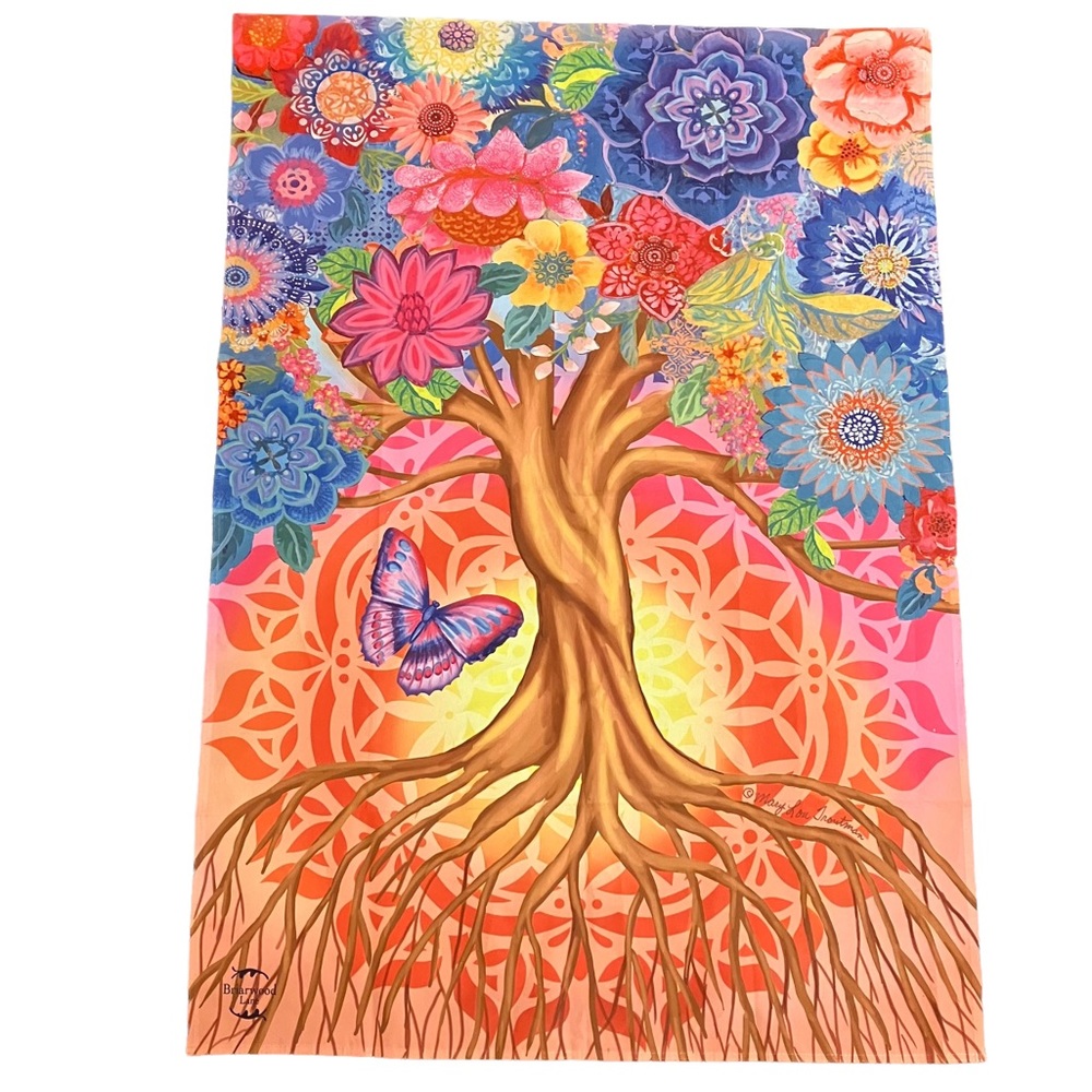 Briarwood Lane Mary Lou Troutman Tree of Life Floral Butterfly Flag